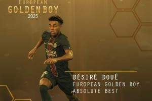 实至名归！官方：20岁杜埃荣膺2025年金童奖，16球16助1年5冠